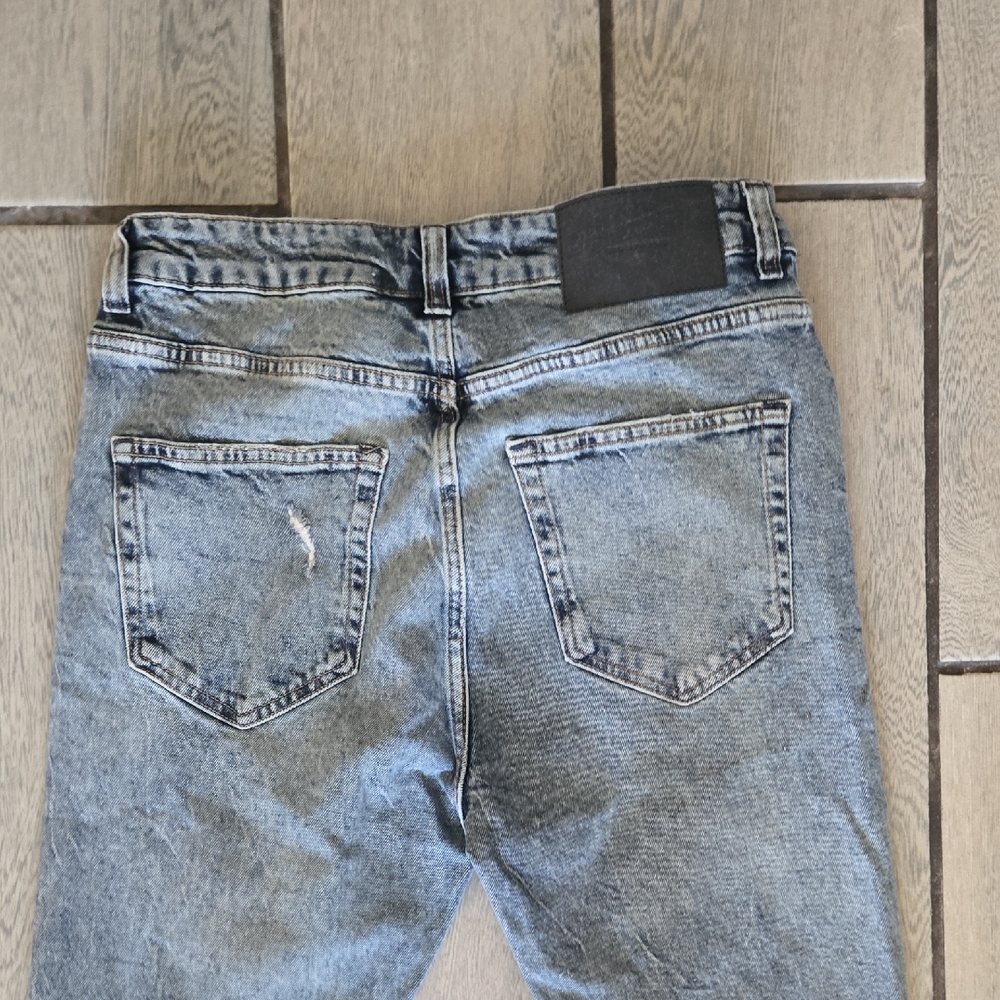 ZARA Men’s Distressed Skinny Jeans Size 32 Light Wash Ripped Denim Z202 - Picture 5 of 8